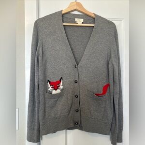 Kate Spade Broome St. Gray Cardigan with Red Fox Design